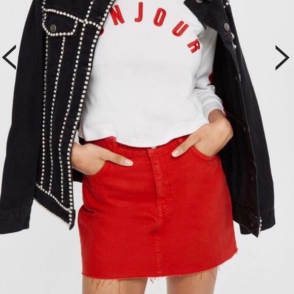 Topshop Dresses & Skirts - Topshop Petite Moto Red Denim Jean Skirt